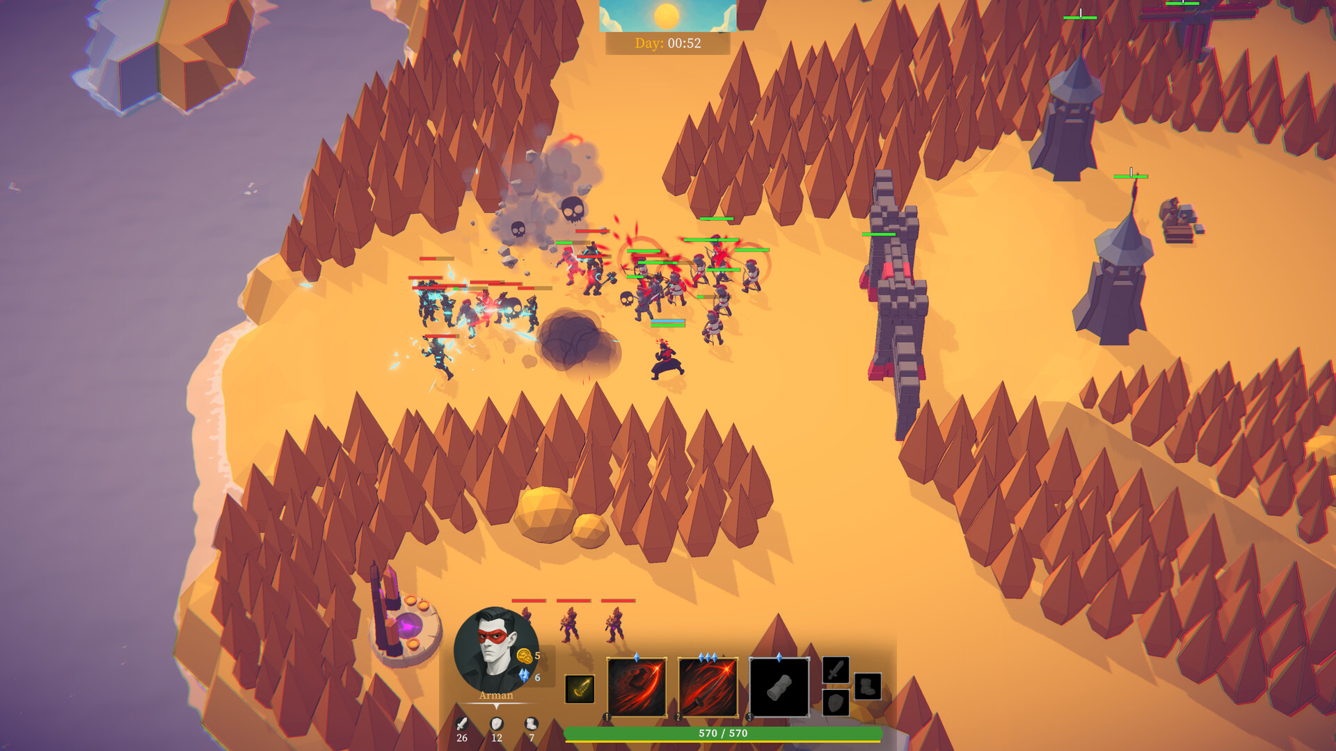 Arman fighting near his army at the edge of the forest